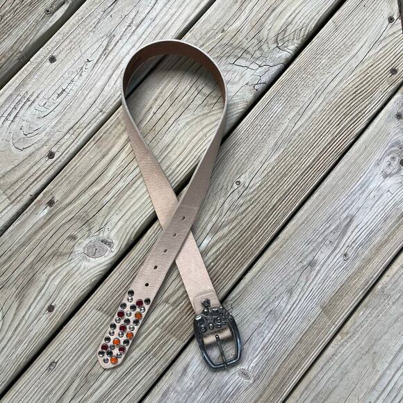 Velez Women's Cream Leather Beaded Western Style Belt Size M - Picture 3 of 8